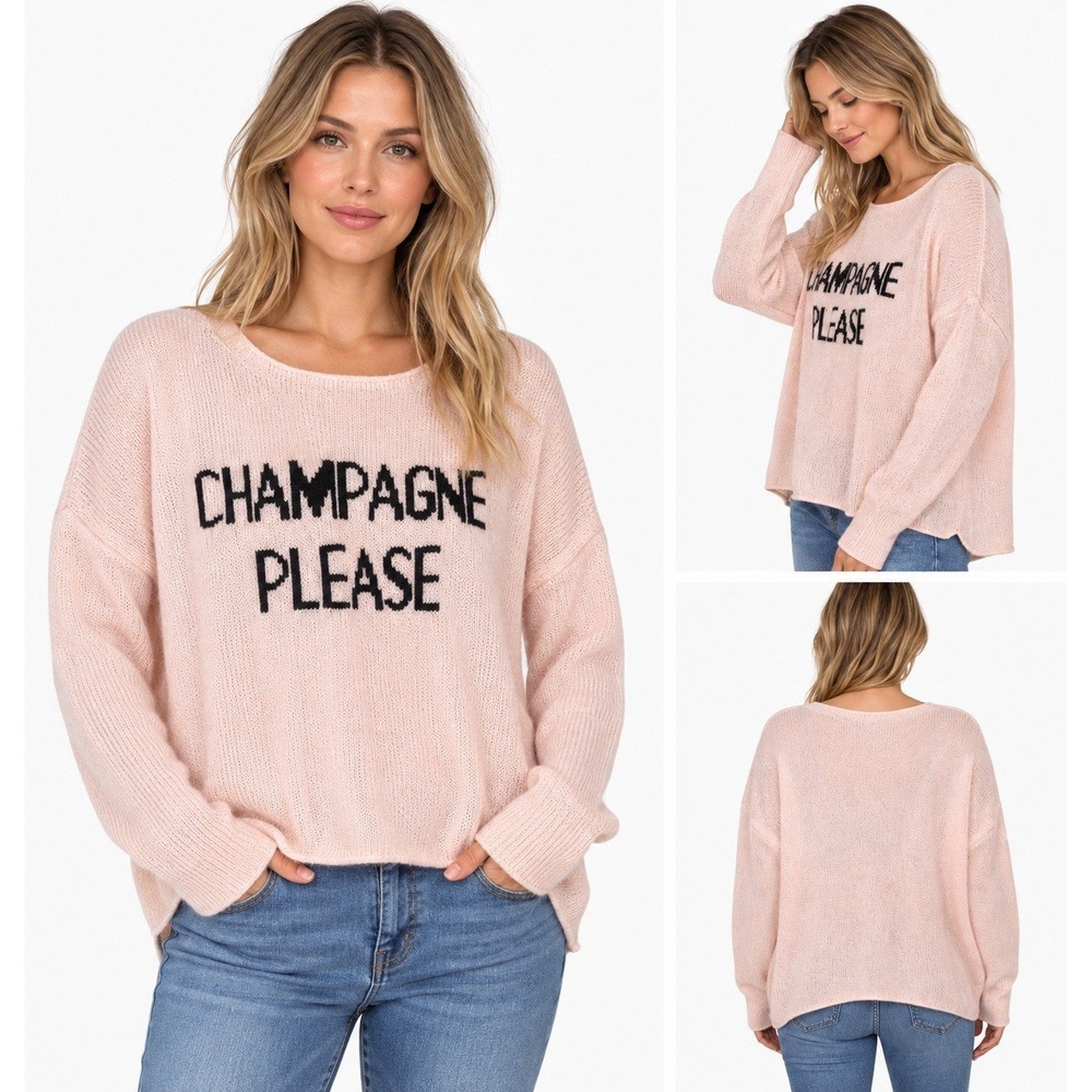Wooden Ships Champagne Please Sweater Pink Mohair Wool Blend Oversized Women LXL